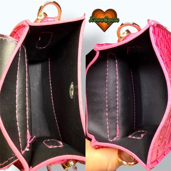 Women's Shein Hot Pink Croc Embossed Mini Shoulder Bag w Gold Chain - Picture 7 of 8